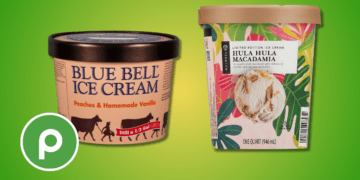 Blue Bell Peach Vanilla Returns and Hula Macadamia Ice Cream at Publix