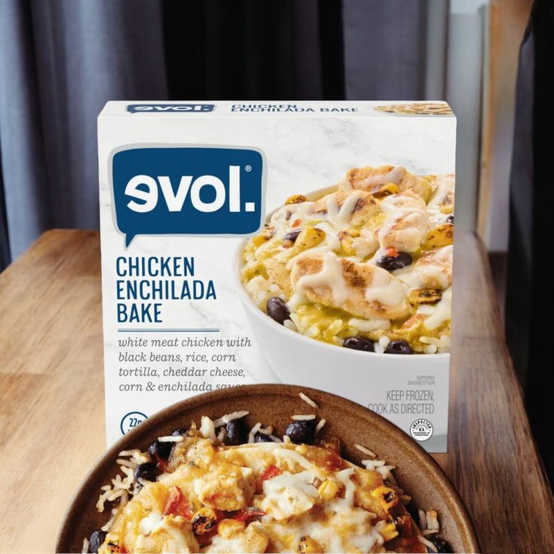 12 Frozen Aisle Dinners People Quietly Prefer Over Cooking From Scratch 8 Evol's Chicken Enchilada Bake