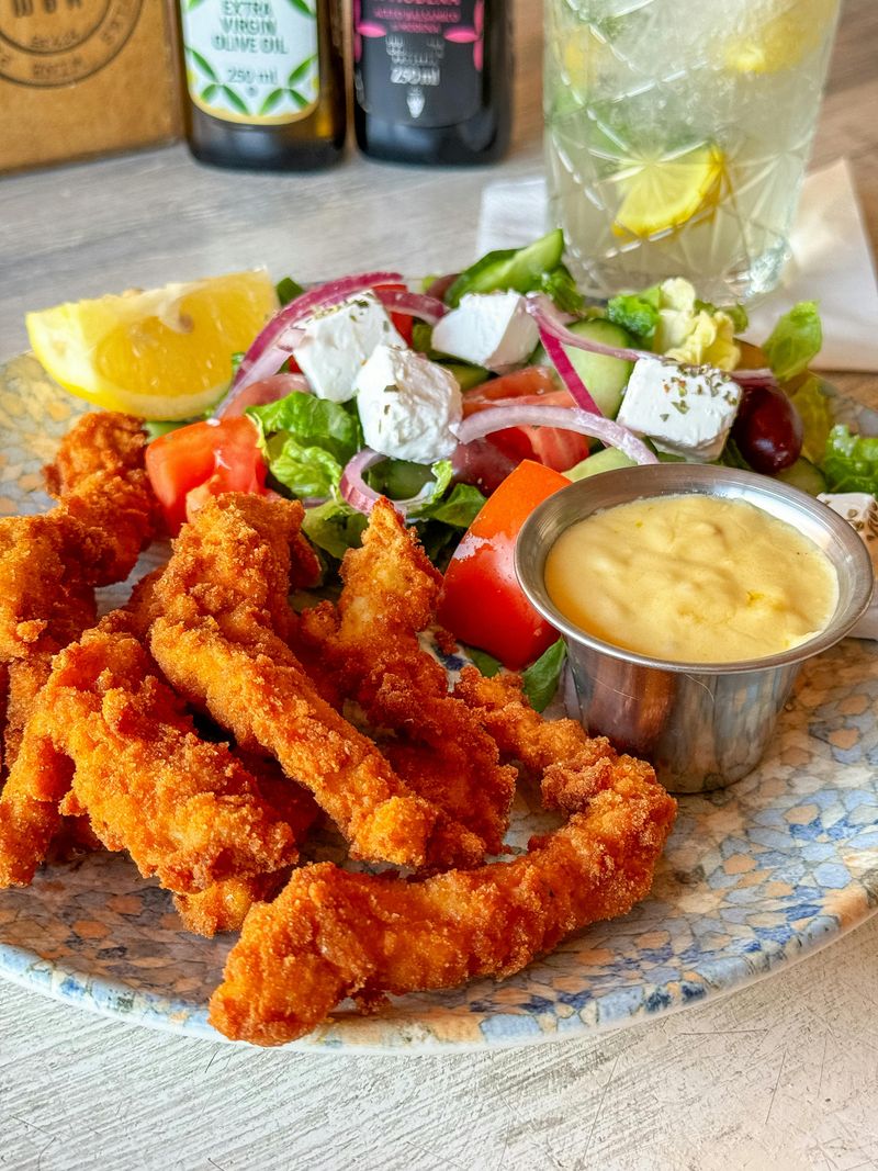 Crispy Chicken Strips with Greek Village Salad