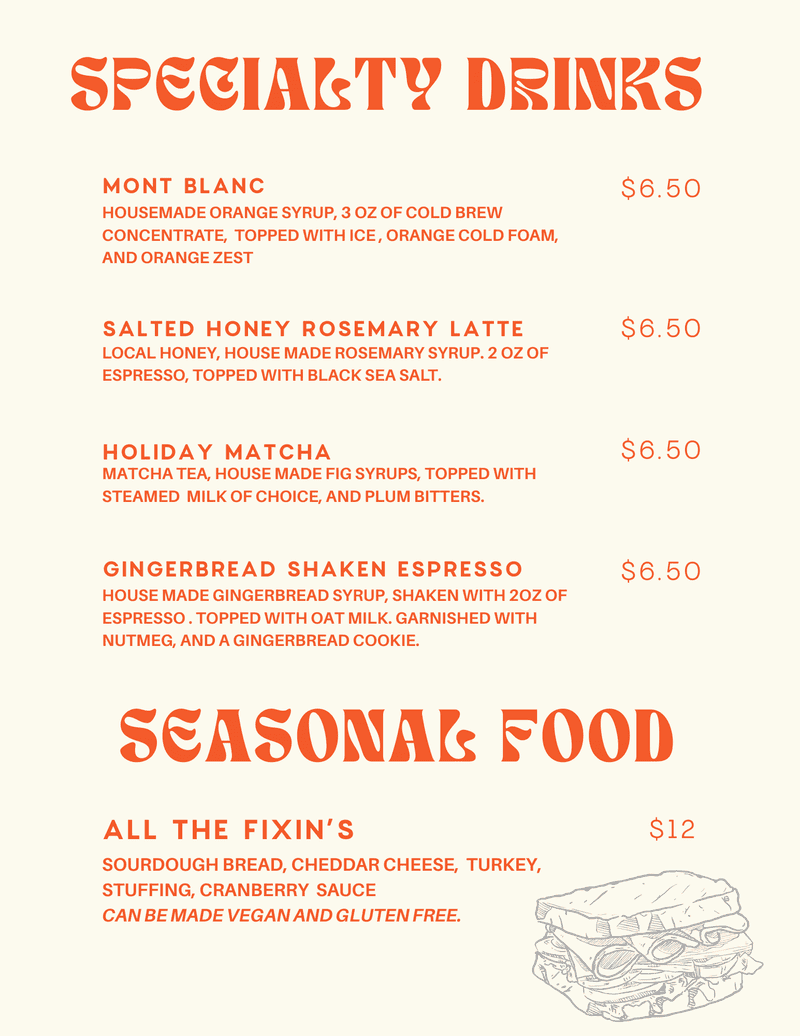 Seasonal menu sign