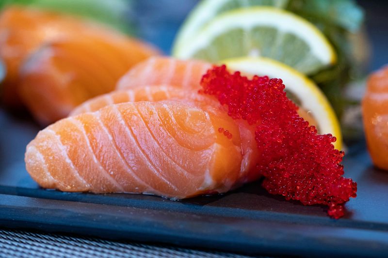 Fresh Salmon Nigiri with Tobiko