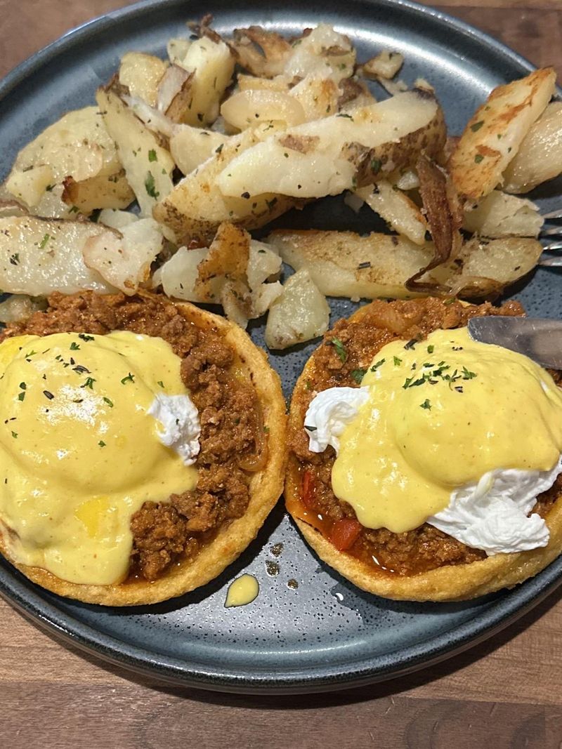 Mexican Eggs Benedict on Sopes
