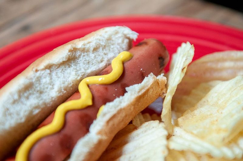 Hot dog on white bread