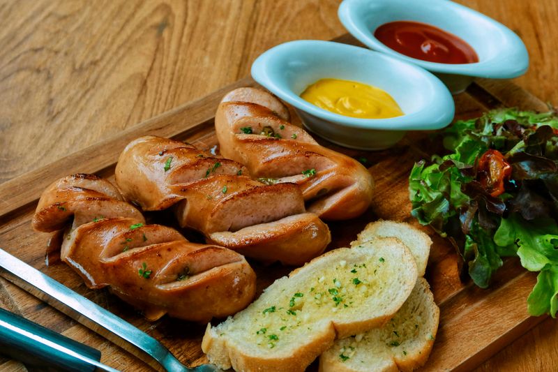Grilled sausage with bread