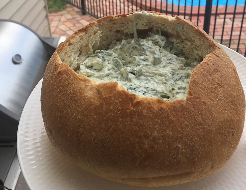 Spinach dip bread bowl