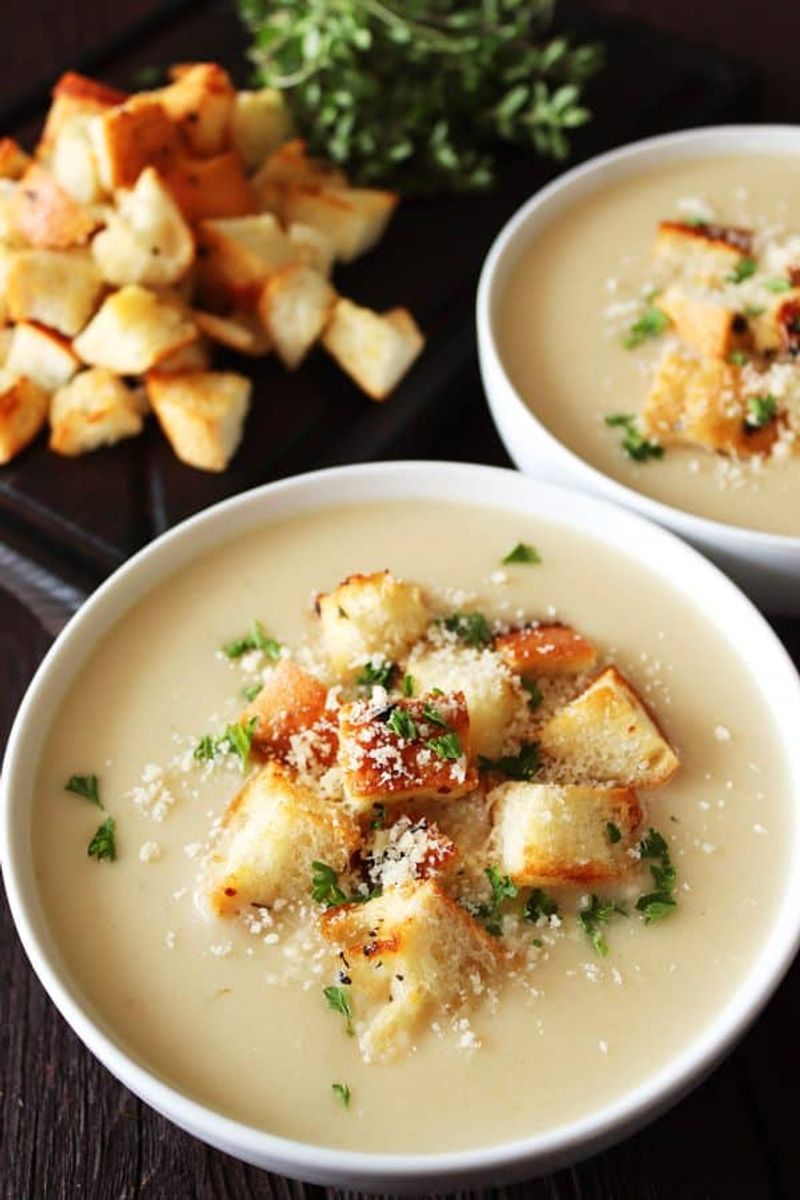 Soup with bread chunks