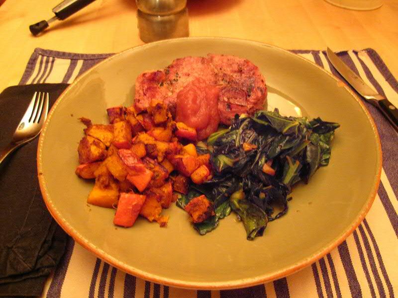 Pork chops and applesauce