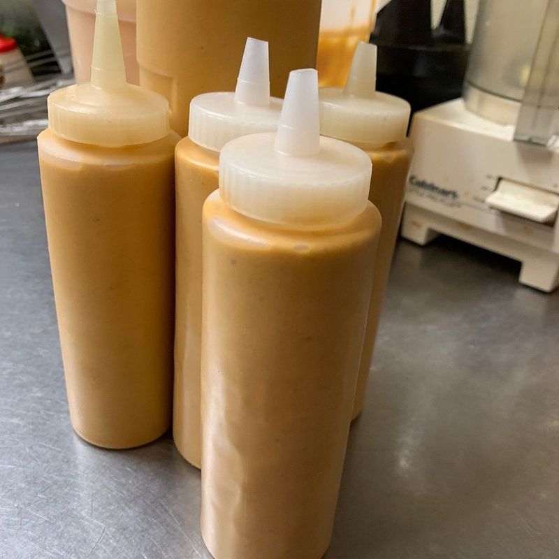 Bottle sauce on plate