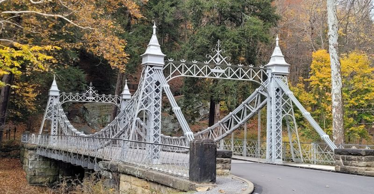 A beautiful suspension bridge in Ohio with a storybook like charm