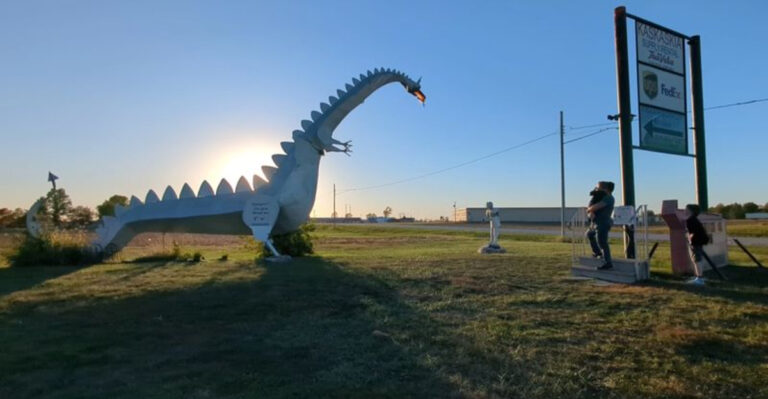A metal dragon in Illinois that breathes fire and draws curious visitors