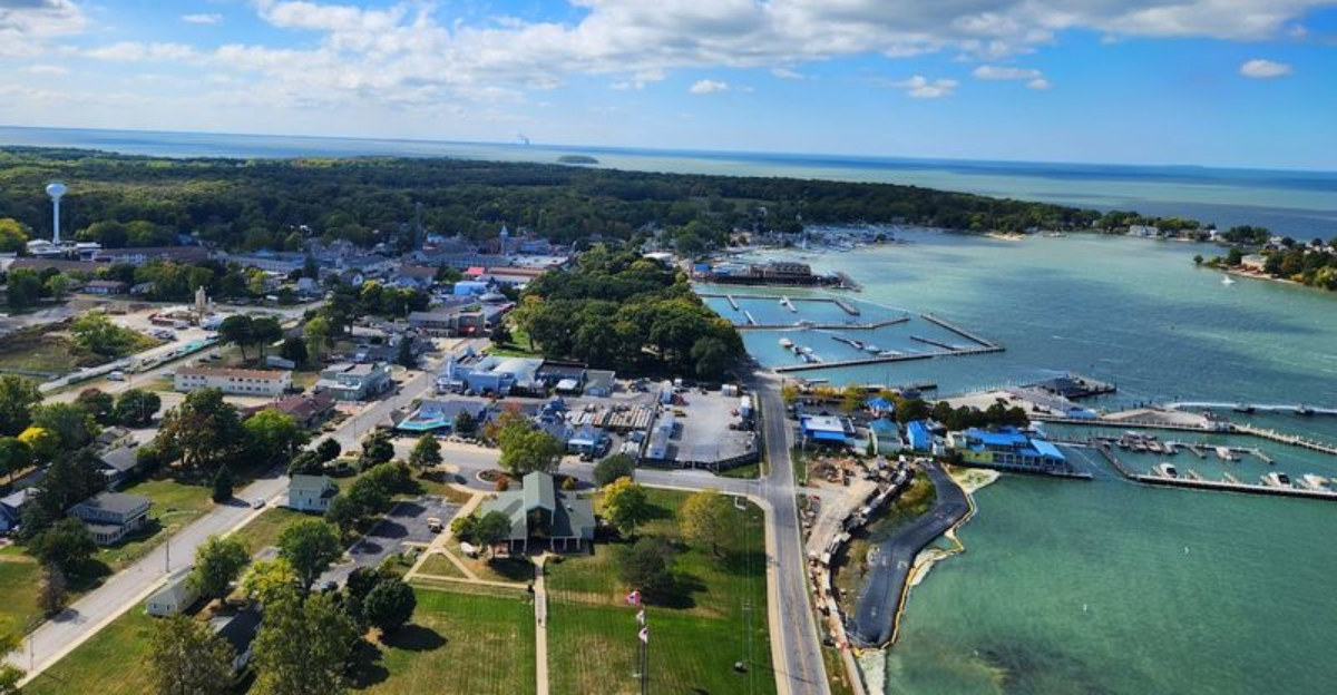 A peaceful lakeside town in Ohio known for its calm and easygoing vibe