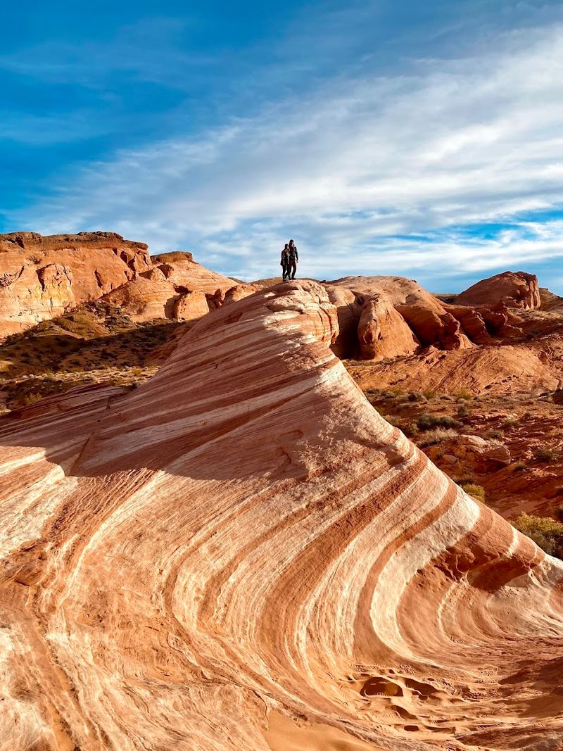The Fire Wave Trail and Its Swirling Sandstone Canvas