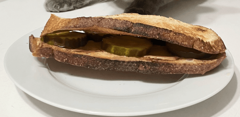 Pickle and peanut butter sandwich
