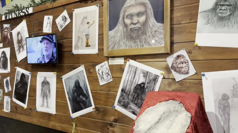 A Movie Screening Area With Bigfoot Footage and Hunters