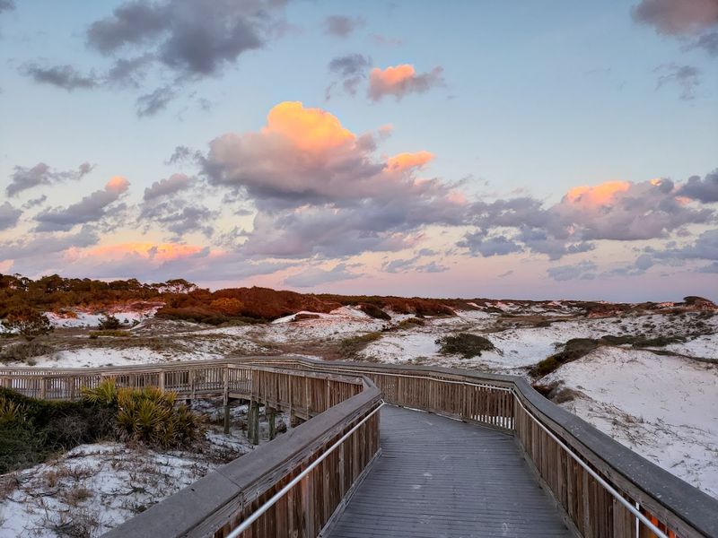 Scenic Boardwalk Through Towering Coastal Dunes