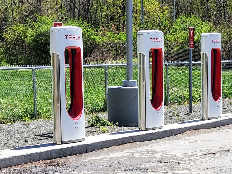 Tesla Charging Stations in the Parking Lot