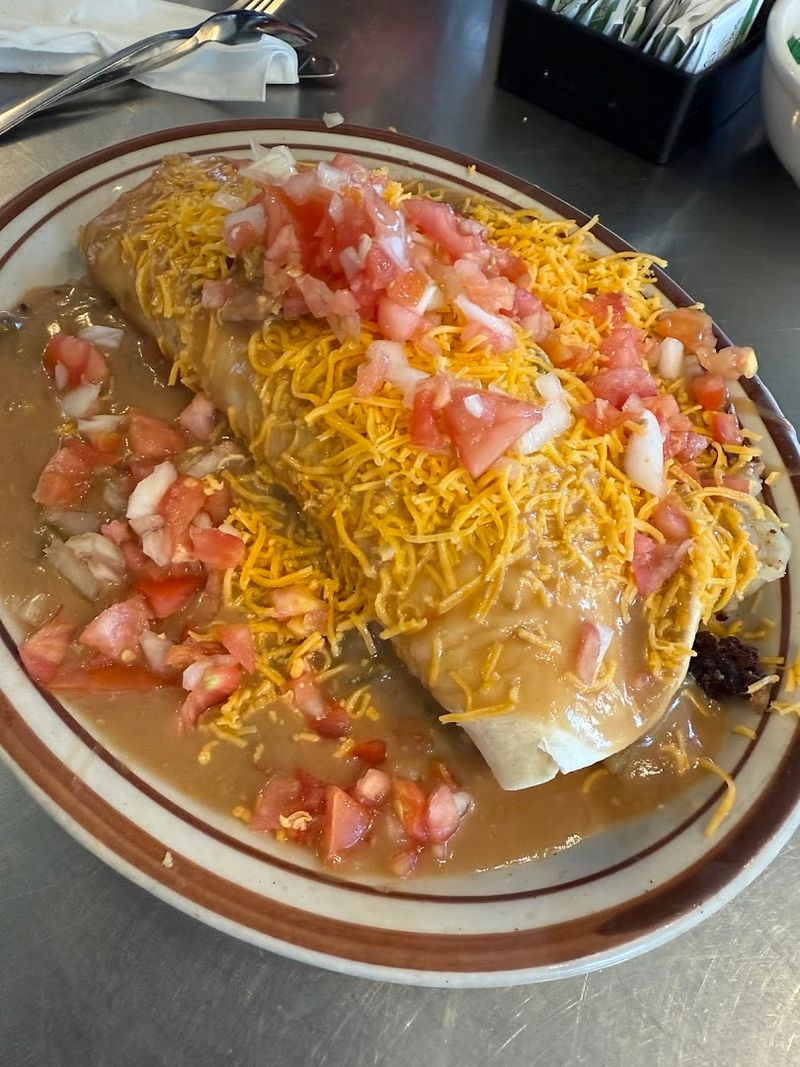 Chorizo Breakfast Burrito Smothered in Green Chile