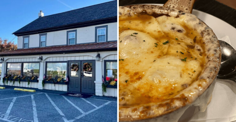 Pennsylvania locals line up early at this charming restaurant for its famous French onion soup