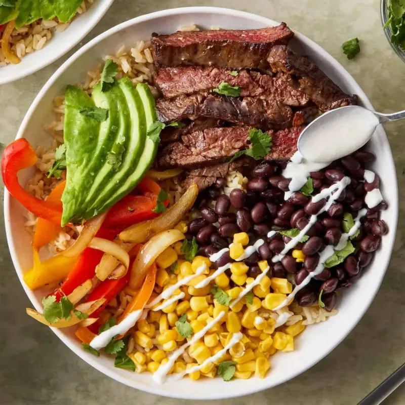 Steak fajita bowls Steak fajita bowls