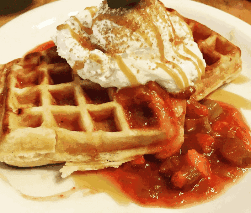Strawberry Rhubarb Waffles Worth Waking Up For
