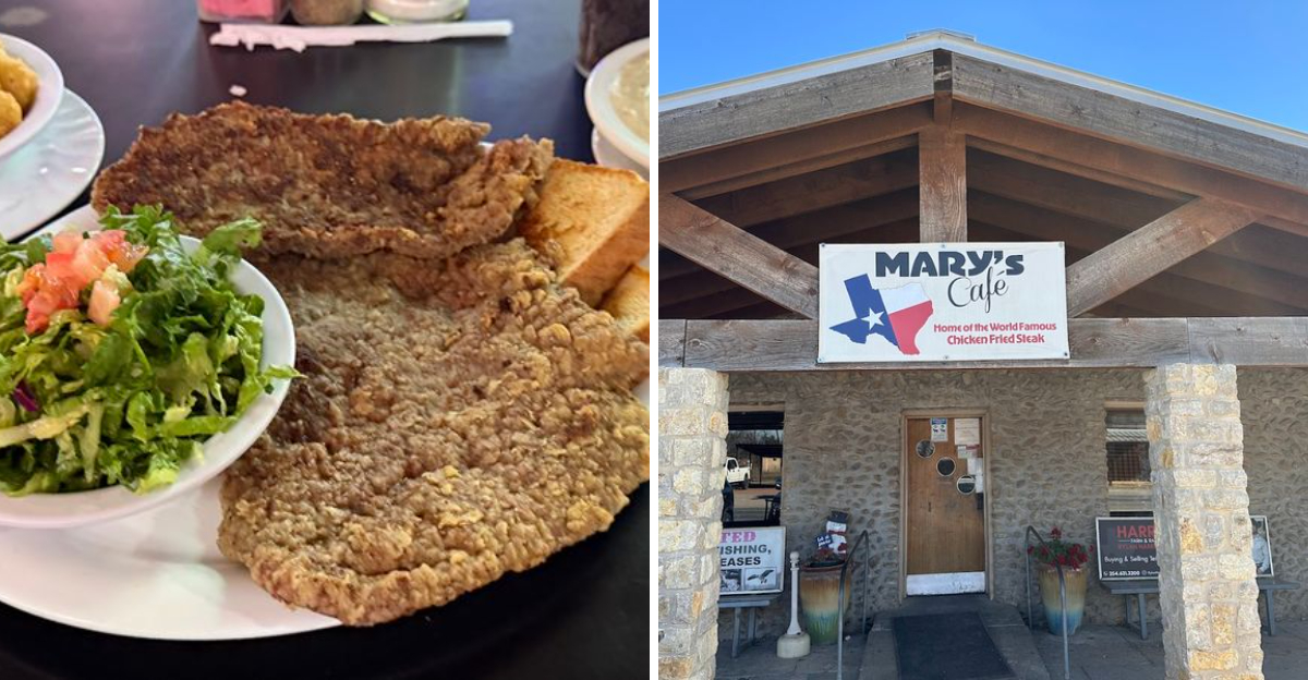 This charming small town Texas cafe serves a chicken fried steak nearly bigger than the plate itself