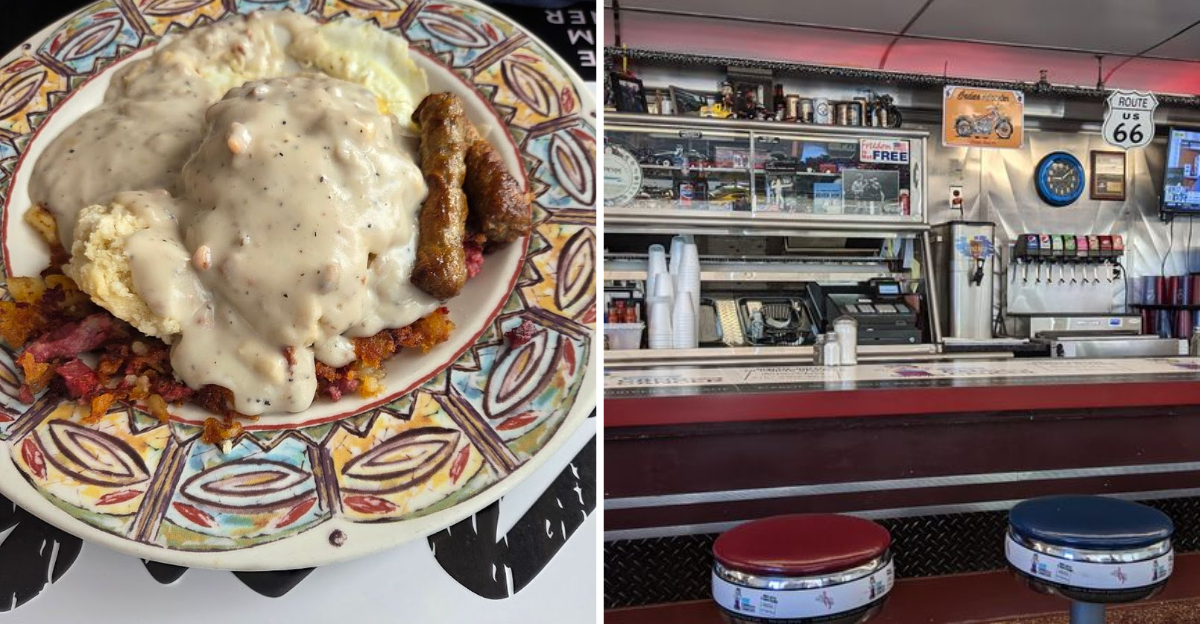 You wont believe the massive biscuits and gravy served at this retro New York diner