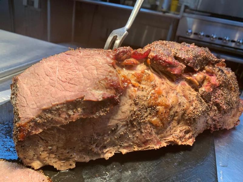 Freshly Sliced Peppered Roast Beef at the Carving Station