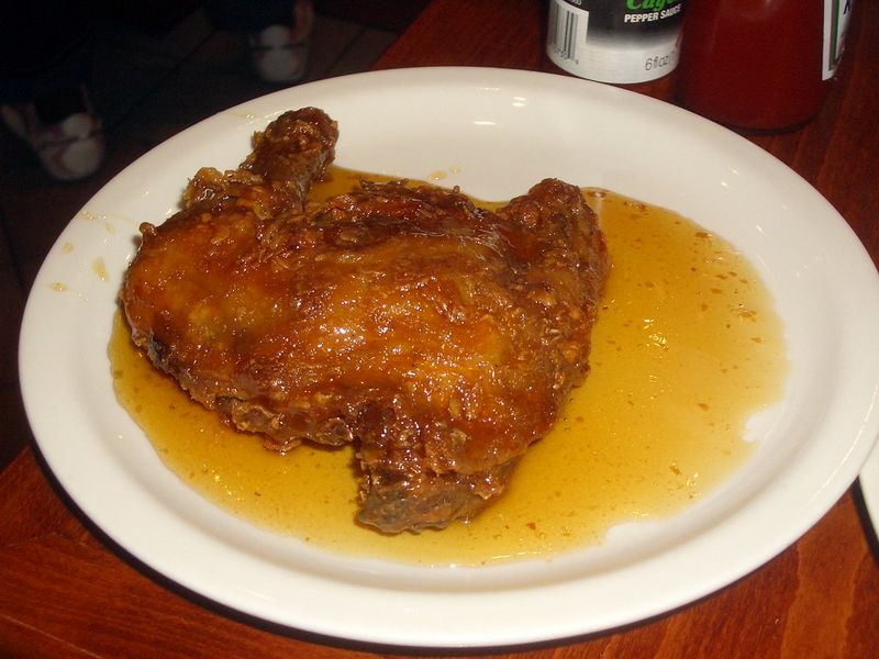 Honey on fried chicken