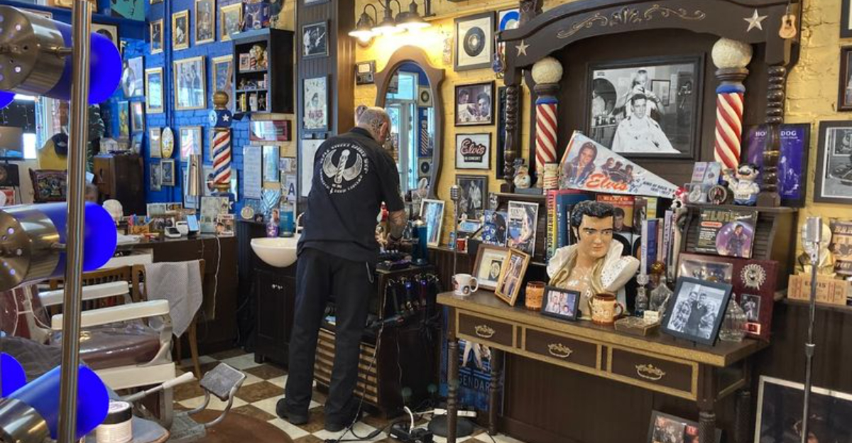 Theres Nothing Else In North Carolina Quite Like This Quirky Elvis Themed Barber Shop And Art Gallery