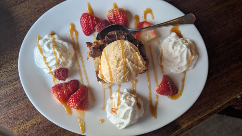 Warm Bread Pudding with Vanilla Ice Cream for Dessert