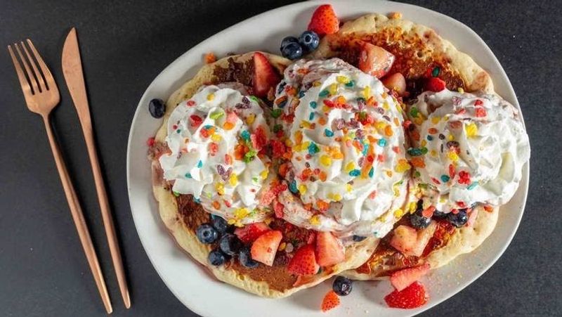 Bedrock Pancakes Loaded With Fruity Pebbles