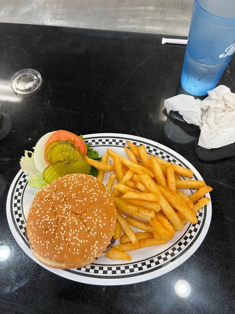 Burger and Fries From a Grill With Character Burger and Fries From a Grill With Character