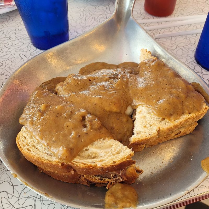 Homemade gravy over bread Homemade gravy over bread