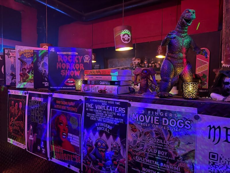 Horror Movie Memorabilia and Props Covering Every Wall Horror Movie Memorabilia and Props Covering Every Wall