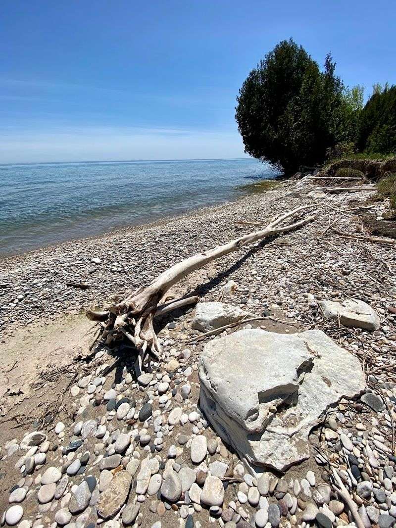 The Rocky Lake Michigan Beach at the End of the Trail The Rocky Lake Michigan Beach at the End of the Trail