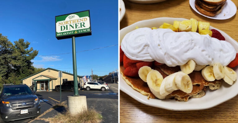This Unassuming Massachusetts Diner Is Famous For Pancakes That Overflow The Plate