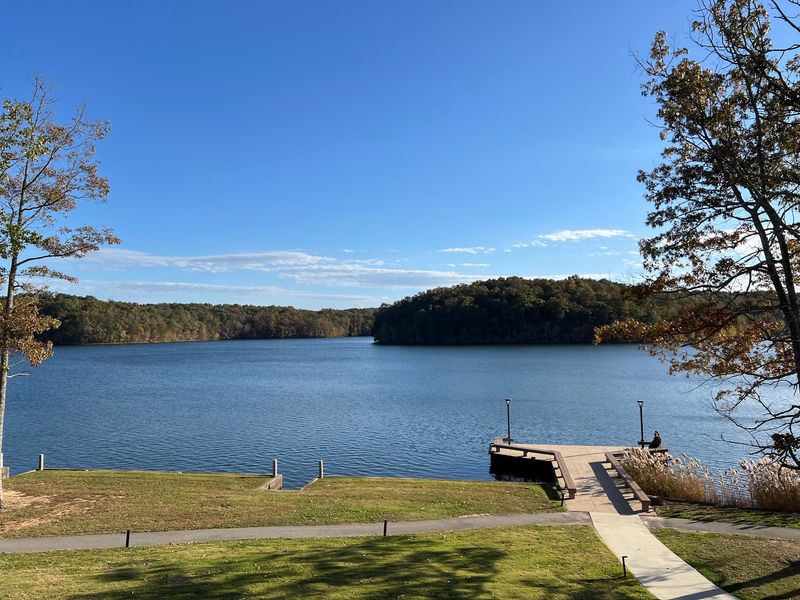 The Lake, Boat House, And Paved Path
