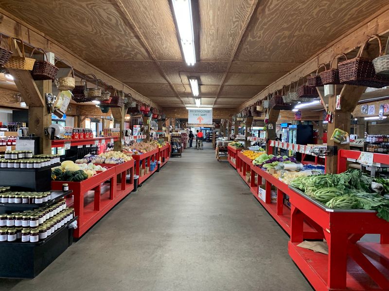 Market Aisles of Jams, Jellies, and Fresh Produce