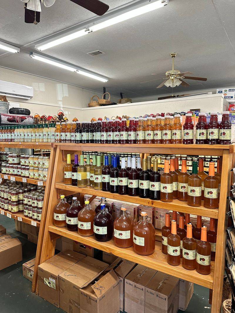 Shelves of Jams, Jellies, and Ciders