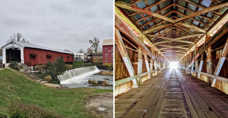 Cross The Historic Mansfield Covered Bridge Near Rockville On A Parke County Fall Drive