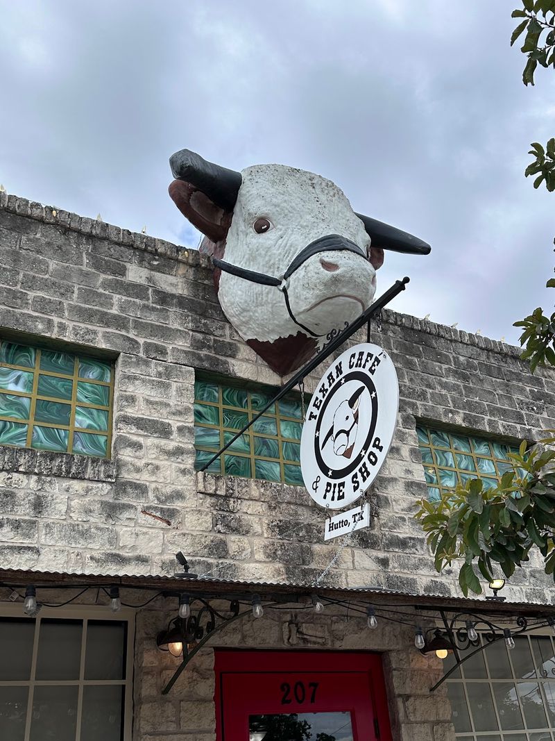 A Bull on the Roof in Downtown Hutto