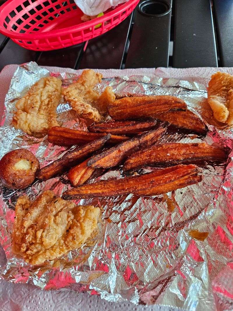 Fried Green Tomatoes, Hush Puppies, and Fries Fried Green Tomatoes, Hush Puppies, and Fries