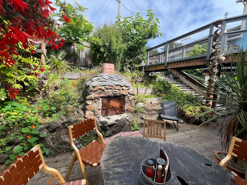 Koi Pond Seats and a Garden Fireplace