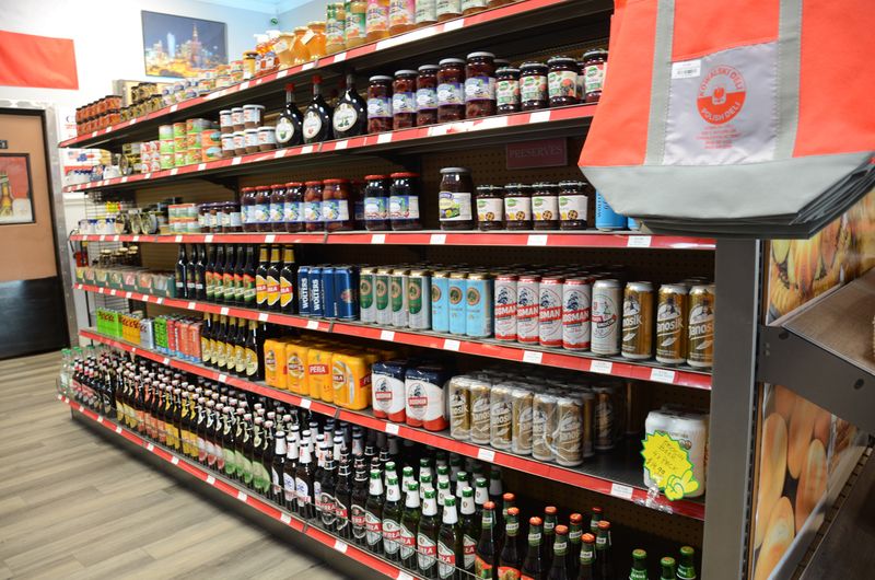 Shelves of Imported Treats, Pickles, and Polish Beer